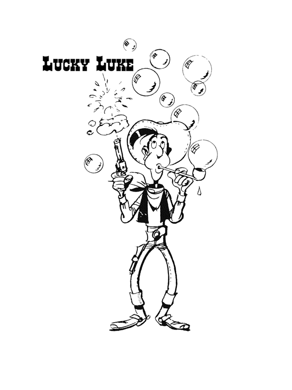 coloriage lucky luke tire sur des bulles de savon